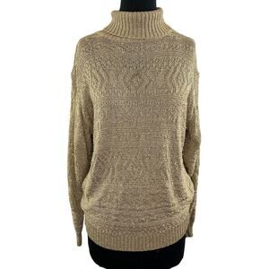 VINTAGE Ralph Lauren Blue Label Gold Metallic Knit Turtleneck Long Slv Sweater L